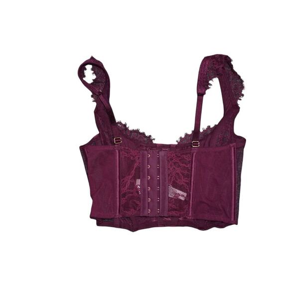 Victoria’s Secret Burgundy Lace Corset Top  XS Satin Hook Front NWT - Picture 2 of 4